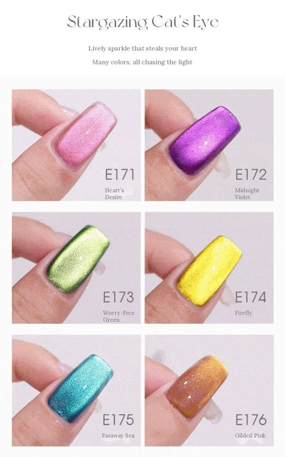 TAYE Stargazing (Chasing Light) cat eye gel single-nail close-ups of E171 to E176