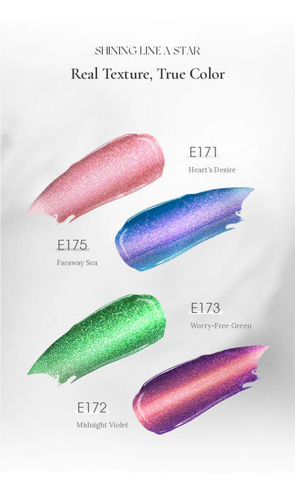 TAYE Stargazing (Chasing Light) cat eye gel brush-stroke swatches of E171, E175, E173 and E172