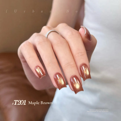 TAYE Urban Nomad T201 Maple Brown cat eye gel polish on nails