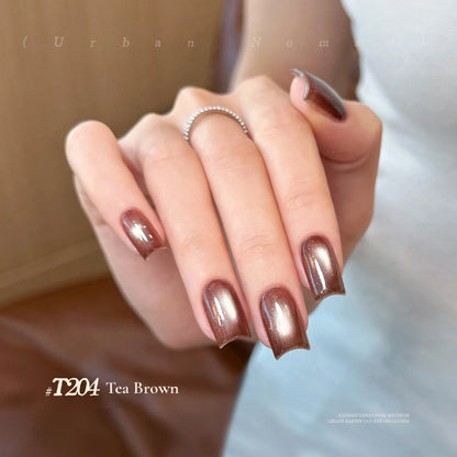 TAYE Urban Nomad T204 Tea Brown cat eye gel polish on nails
