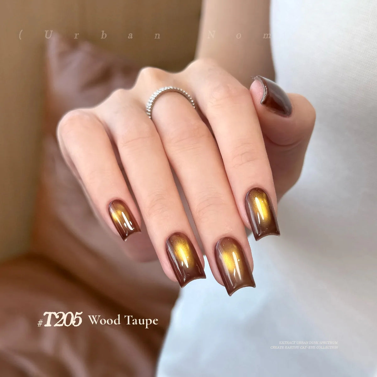 TAYE Urban Nomad T205 Wood Taupe cat eye gel polish on nails