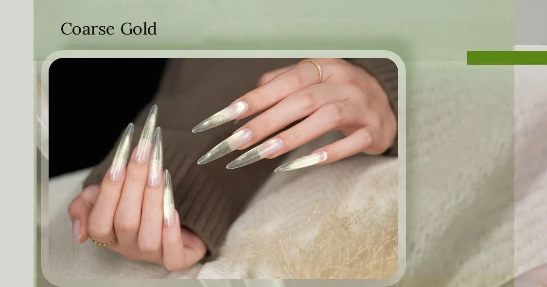 Coarse Gold Watery Cat Eye on long stiletto nails