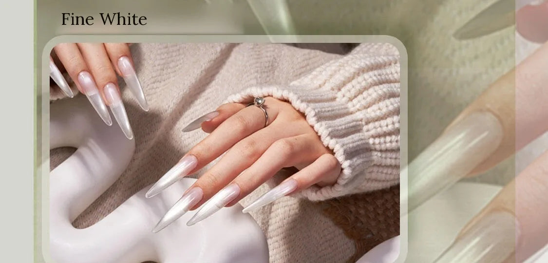 Fine White Watery Cat Eye on long stiletto nails