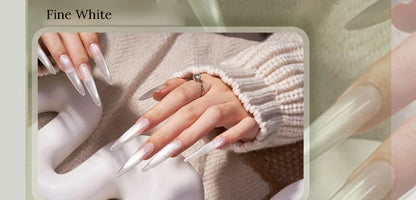 Fine White Watery Cat Eye on long stiletto nails