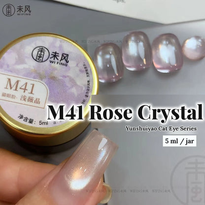 Weifeng Yunshuiyao M41 Rose Crystal cat eye gel, 5 ml jar with nail swatches