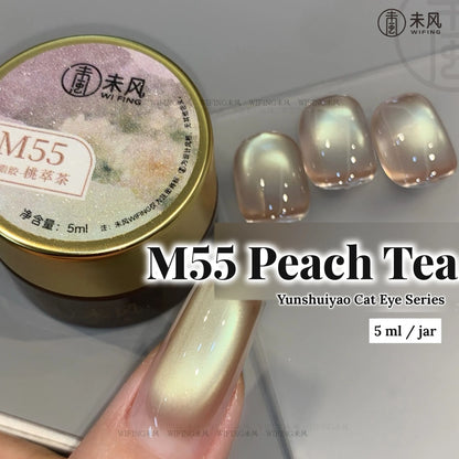 Weifeng Yunshuiyao M55 Peach Tea cat eye gel, 5 ml jar with nail swatches