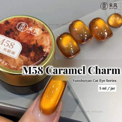 Weifeng Yunshuiyao M58 Caramel Charm cat eye gel, 5 ml jar with nail swatches