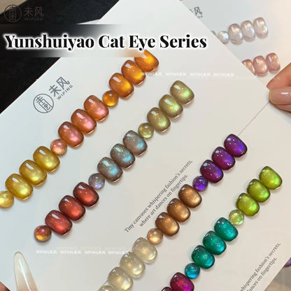 Weifeng Yunshuiyao cat eye gel 30-shade lineup on a swatch card