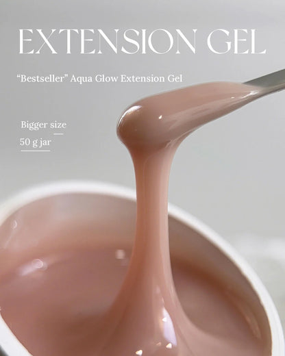 YHH Aqua Glow Extension Gel 50 g jar with gel dripping from a spatula