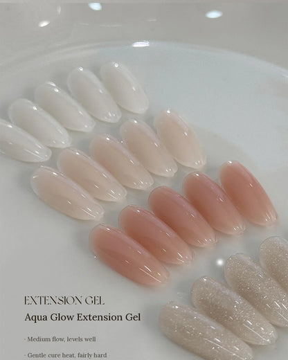 YHH Aqua Glow Extension Gel swatches: medium flow, fairly hard