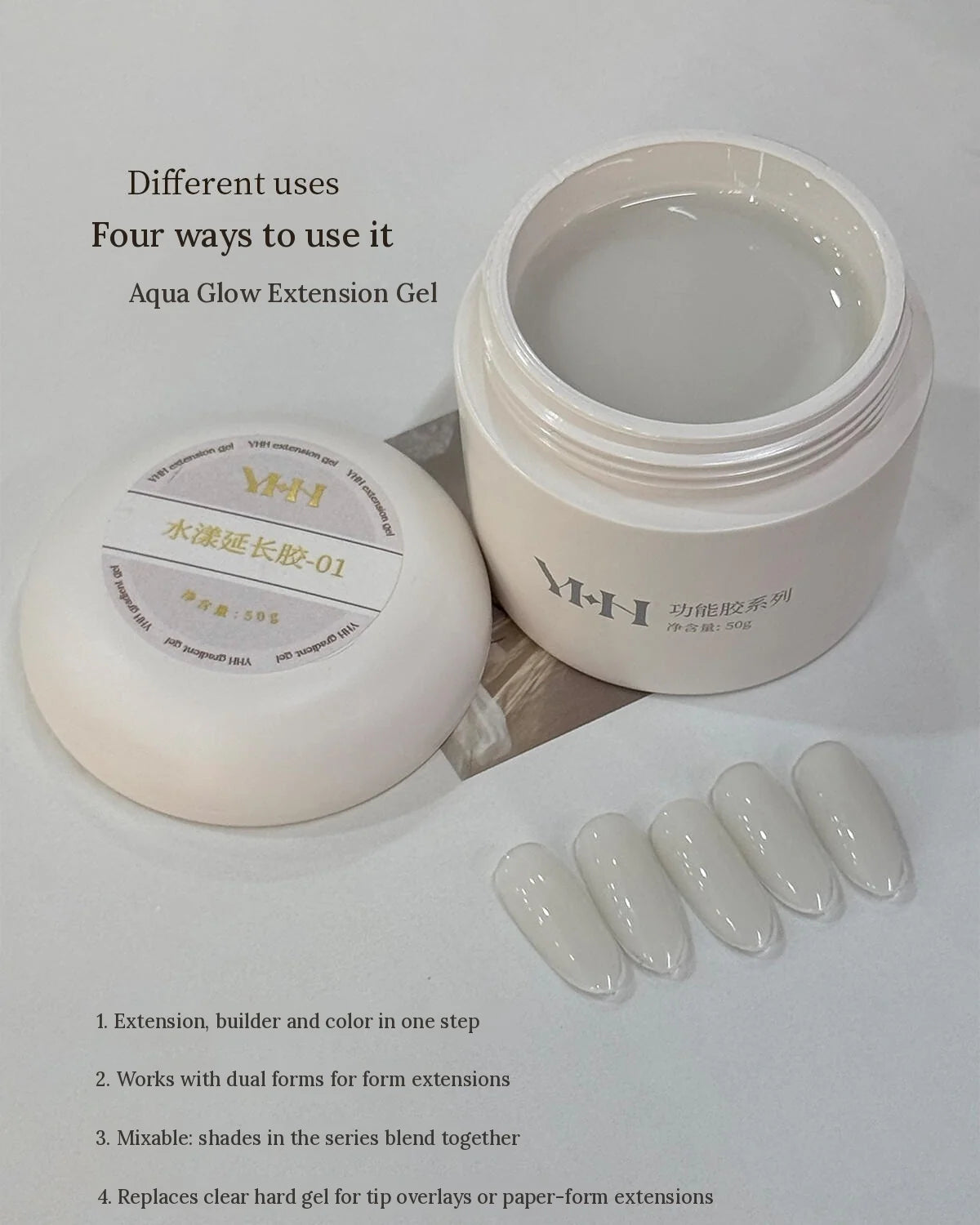 YHH Aqua Glow 50 g jar with four ways to use it