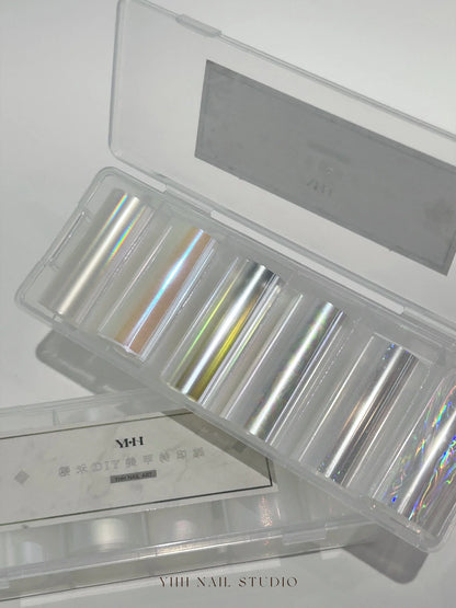Clear YHH box holding six rolls of aurora transfer paper