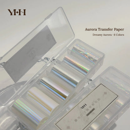 YHH Aurora Transfer Paper box of 6 iridescent foil rolls, Dreamy Aurora 6 Colors