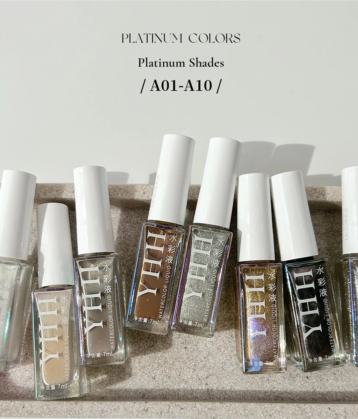 YHH blending ink Platinum shades A01 to A10 bottles