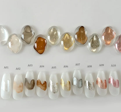 YHH blending ink A01 to A10 swatched on glass and nail tips