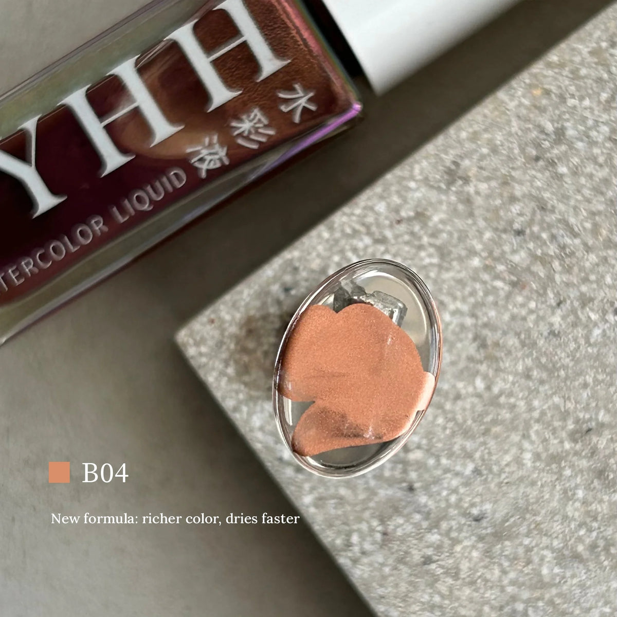 YHH metallic blending ink B04 bottle and glass swatch