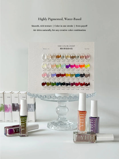 YHH blending ink color chart card with bottles, highly pigmented water-based ink