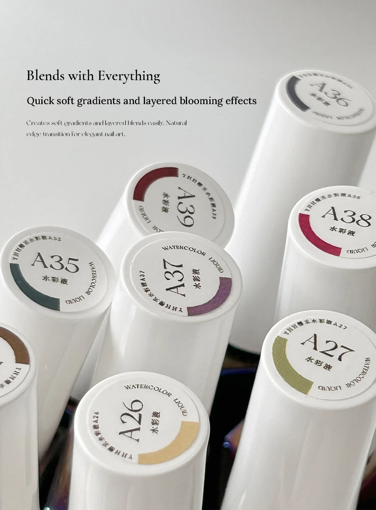 YHH blending ink bottle caps labeled A26 to A39