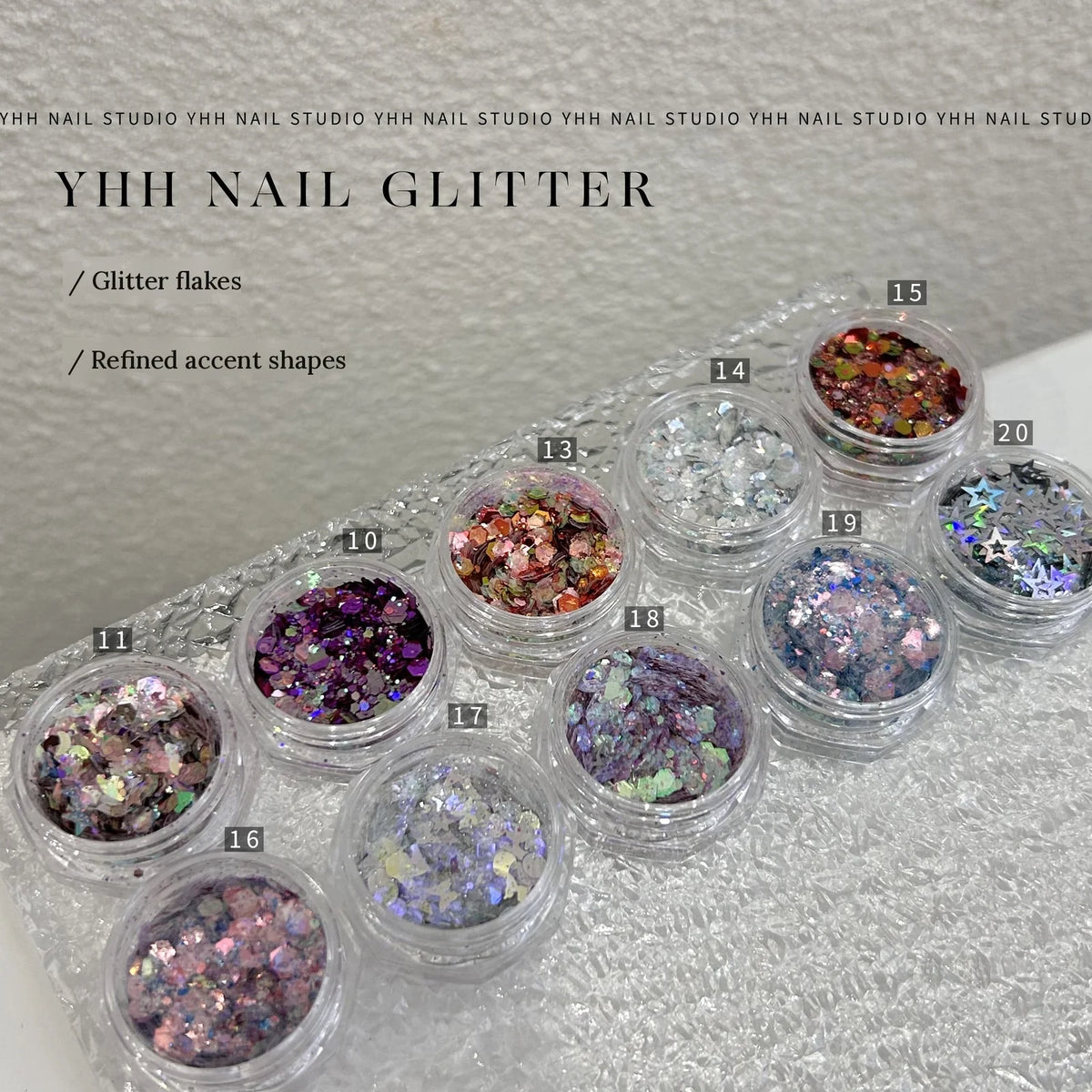 YHH chameleon glitter jars No. 1–20 with numbered lids