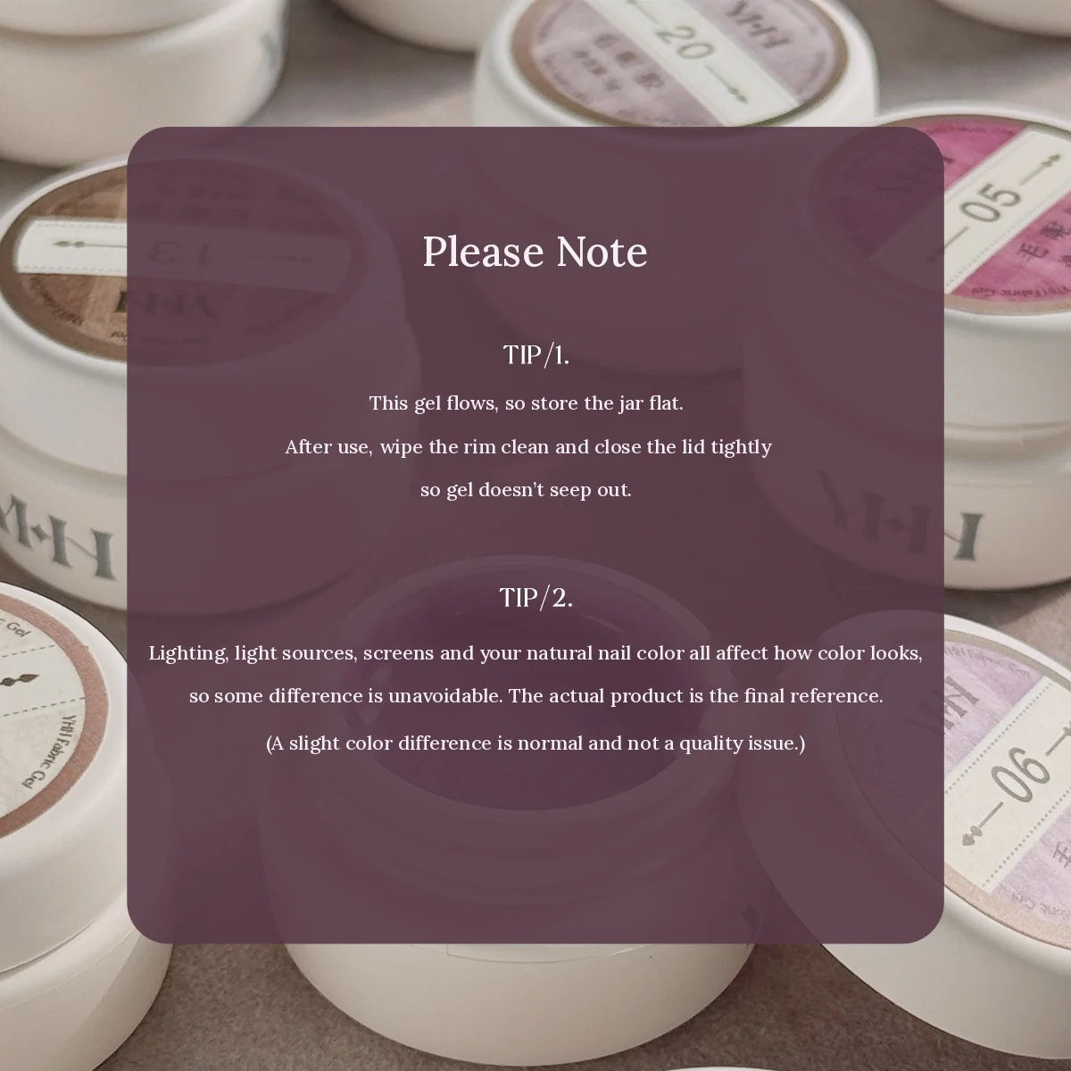 YHH Fabric Gel care notes: store flat and close the lid tightly
