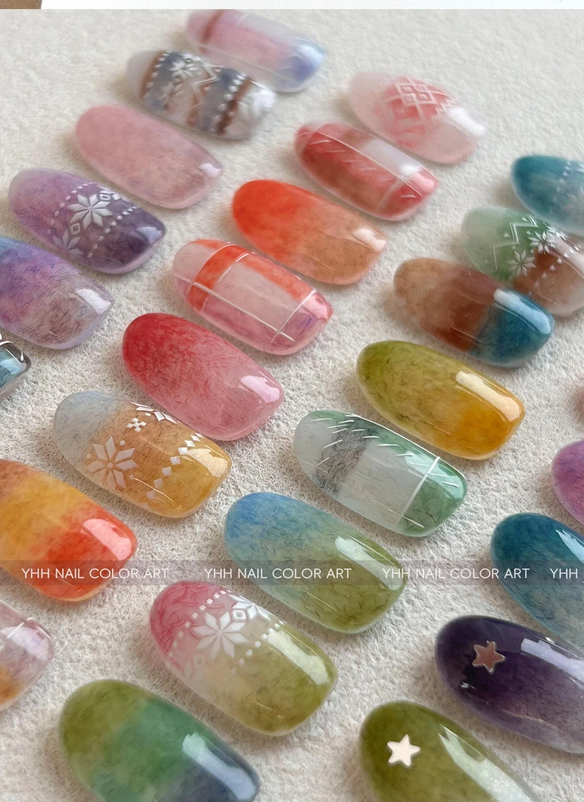 YHH Fabric Gel tweed-effect nail designs in many colors