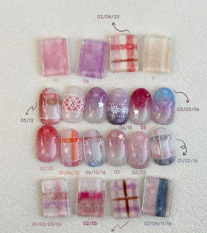 YHH Fabric Gel plaid and knit nail designs with shade numbers