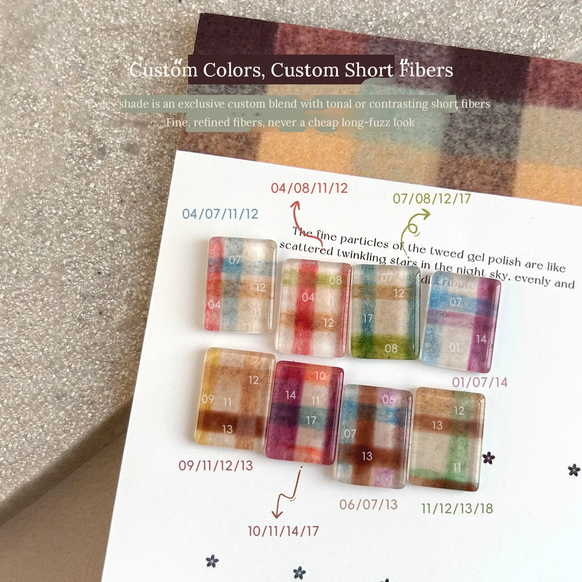 YHH Fabric Gel plaid swatches showing custom short fibers