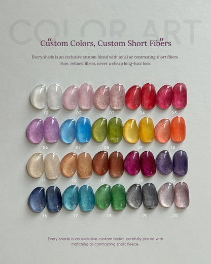 YHH Fabric Gel swatch chart of 20 custom tweed colors