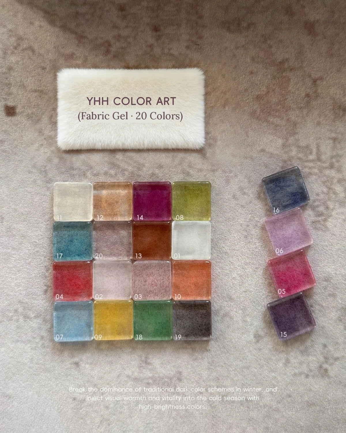 YHH Fabric Gel swatch grid on a felt pad