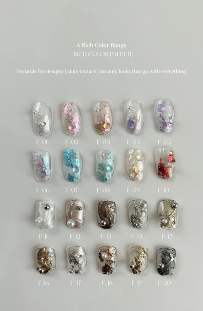 YHH fairy powder paste 20-shade color range on textured nail tips