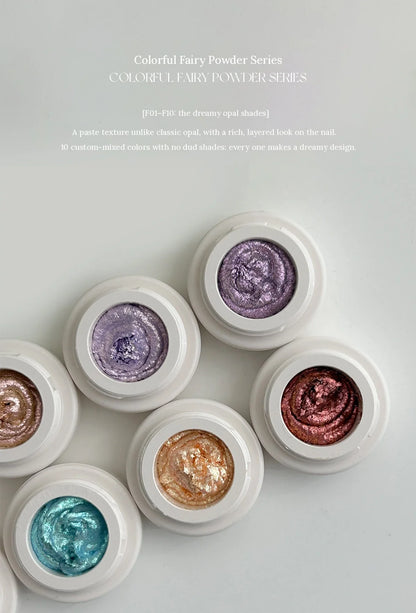YHH colorful fairy powder paste F01–F10 opal shades in jars