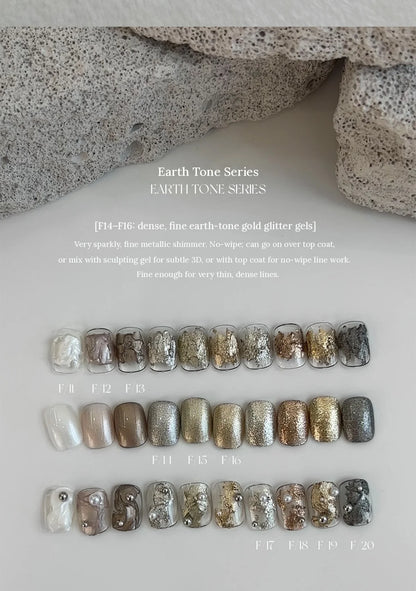 YHH earth tone fairy powder paste F11–F20 on nail tips