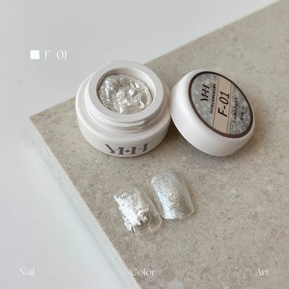 YHH fairy powder sculpting paste F01 Silver Opal jar with swatch nails
