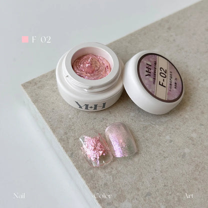 YHH fairy powder sculpting paste F02 Pink Opal jar with swatch nails