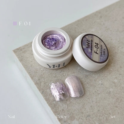 YHH fairy powder sculpting paste F04 Lilac Opal jar with swatch nails