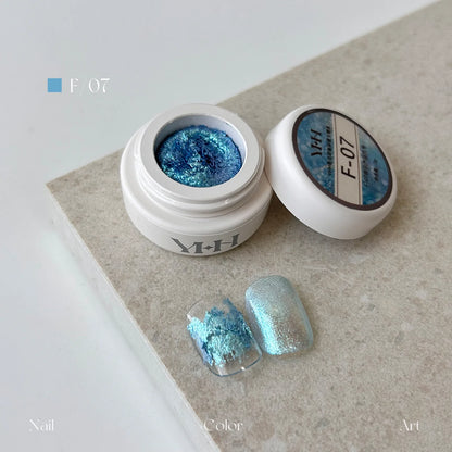 YHH fairy powder sculpting paste F07 Ocean Blue Opal jar with swatch nails