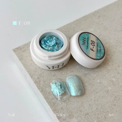 YHH fairy powder sculpting paste F08 Aqua Opal jar with swatch nails
