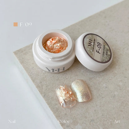 YHH fairy powder sculpting paste F09 Peach Opal jar with swatch nails