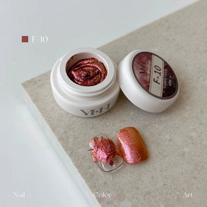 YHH fairy powder sculpting paste F10 Ruby Opal jar with swatch nails