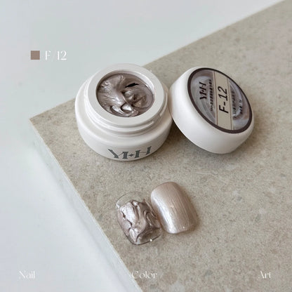 YHH fairy powder sculpting paste F12 Taupe Pearl jar with swatch nails
