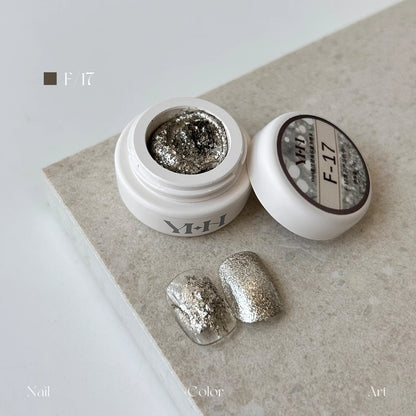 YHH fairy powder sculpting paste F17 Gunmetal jar with swatch nails