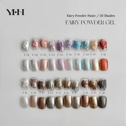YHH fairy powder sculpting paste swatch board of all 20 shades, F01–F20