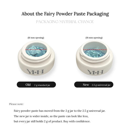 YHH fairy powder paste packaging update: new 2.5 g jar holds 2 g of product