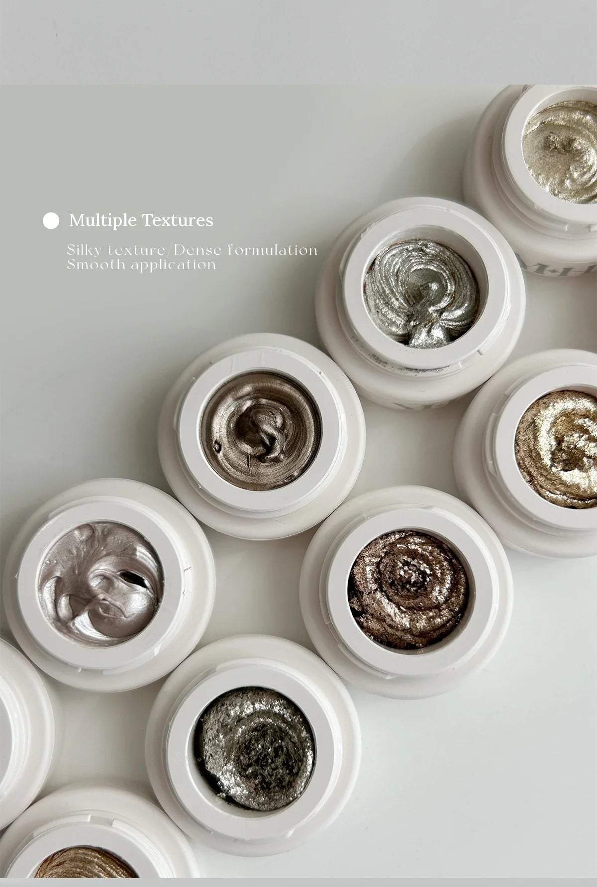 Jars of YHH fairy powder paste in multiple metallic textures