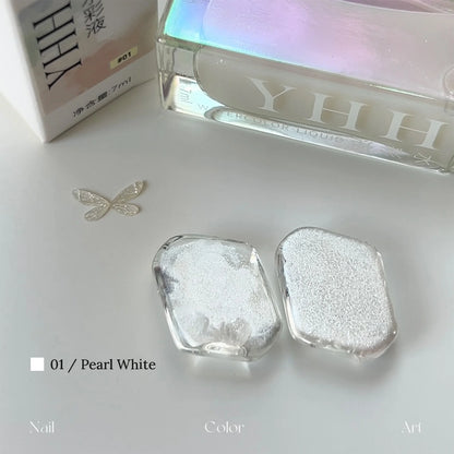 YHH fairy powder watercolor ink 01 Pearl White with swatch on clear tile