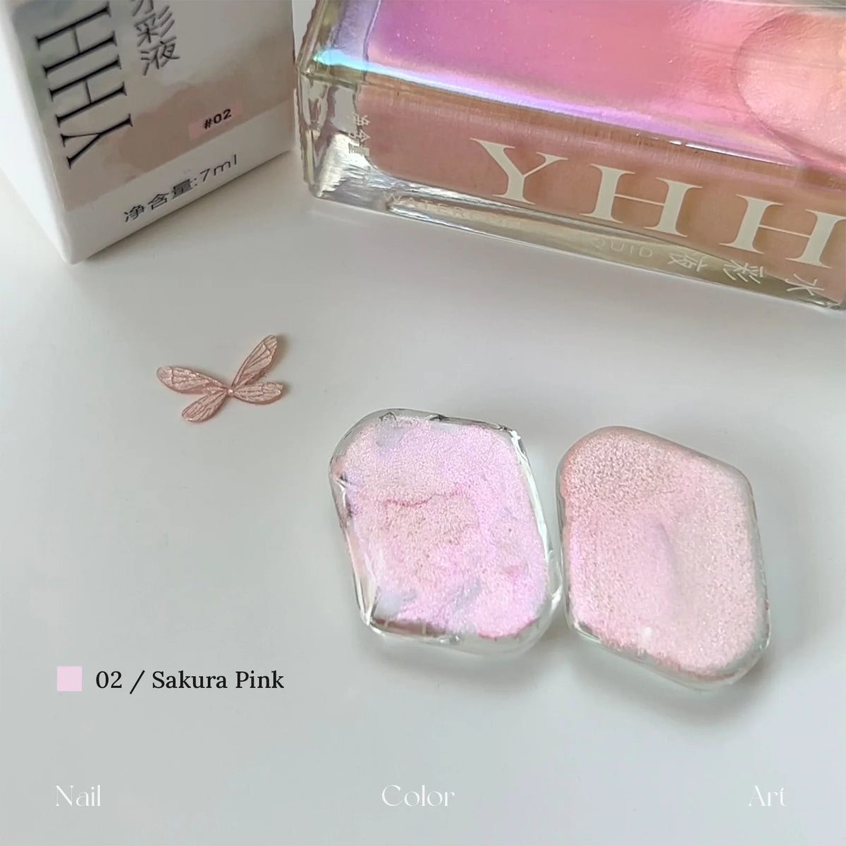 YHH fairy powder watercolor ink 02 Sakura Pink with swatch on clear tile