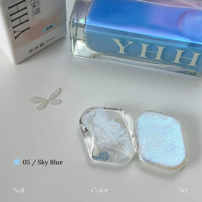 YHH fairy powder watercolor ink 05 Sky Blue with swatch on clear tile