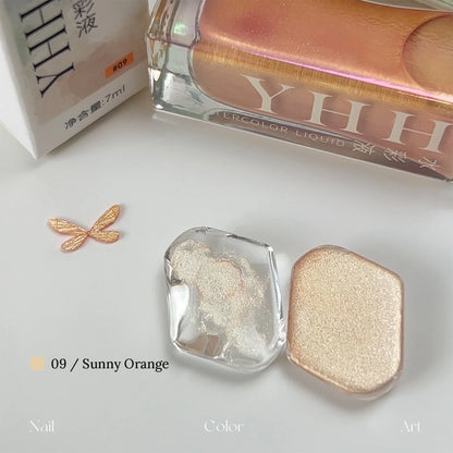 YHH fairy powder watercolor ink 09 Sunny Orange with swatch on clear tile