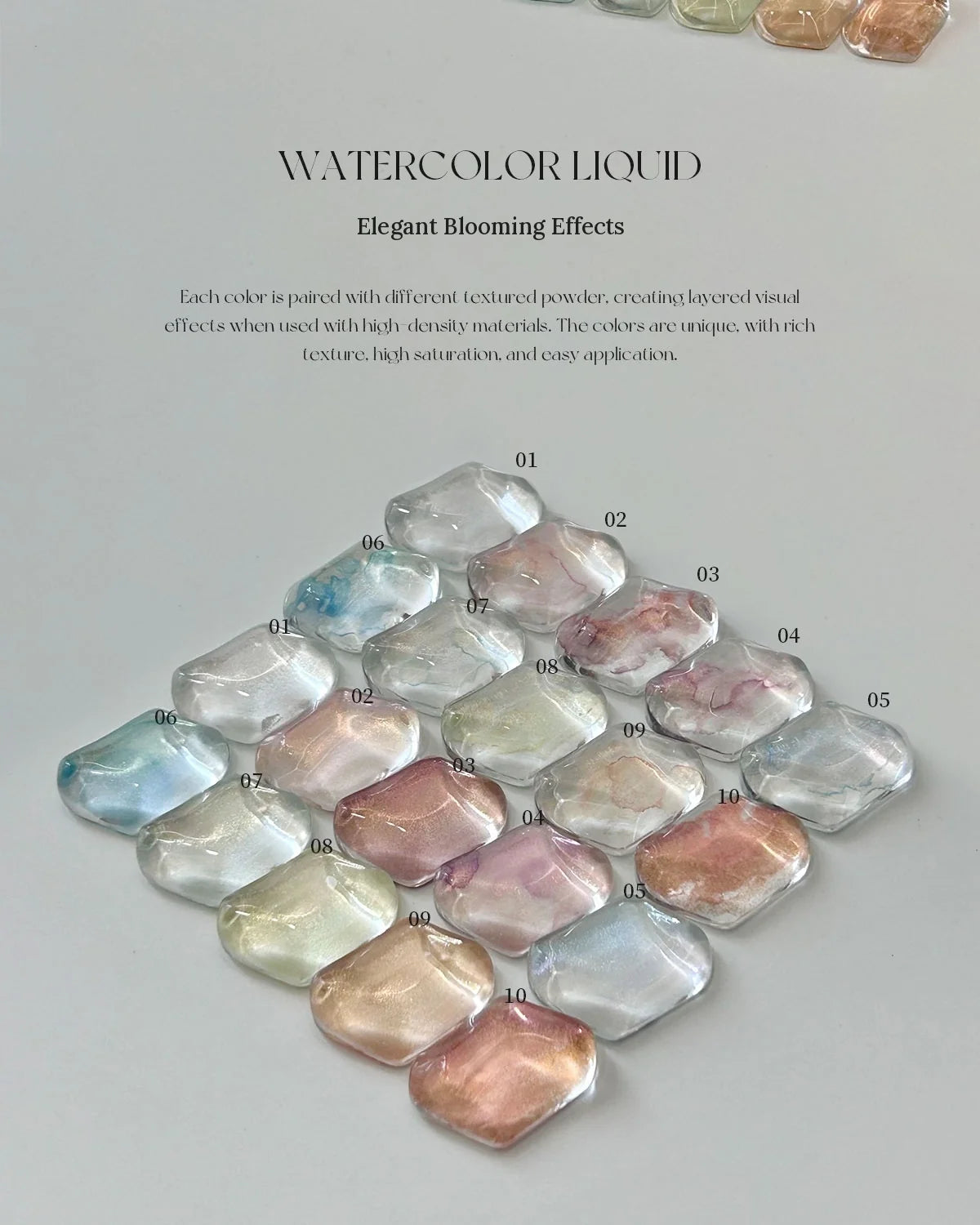 Blooming watercolor effects on clear swatch tiles with YHH ink