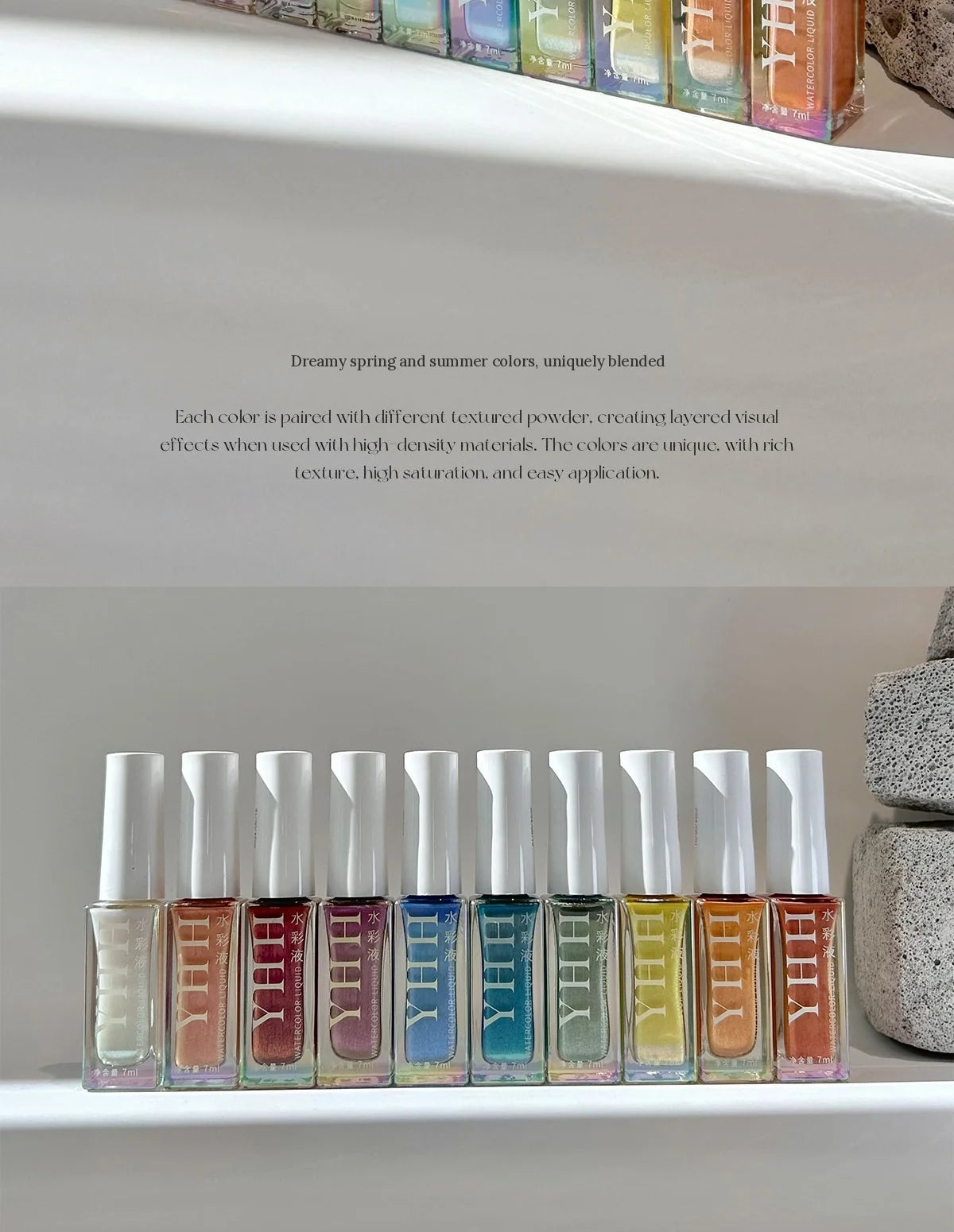 Row of YHH fairy powder watercolor inks in spring and summer colors